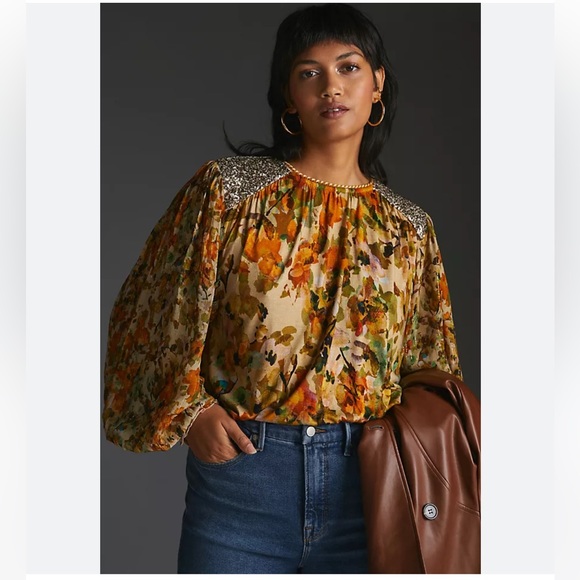 Anthropologie Bl-nk Sequin-Embellished Blouse - Picture 2 of 7